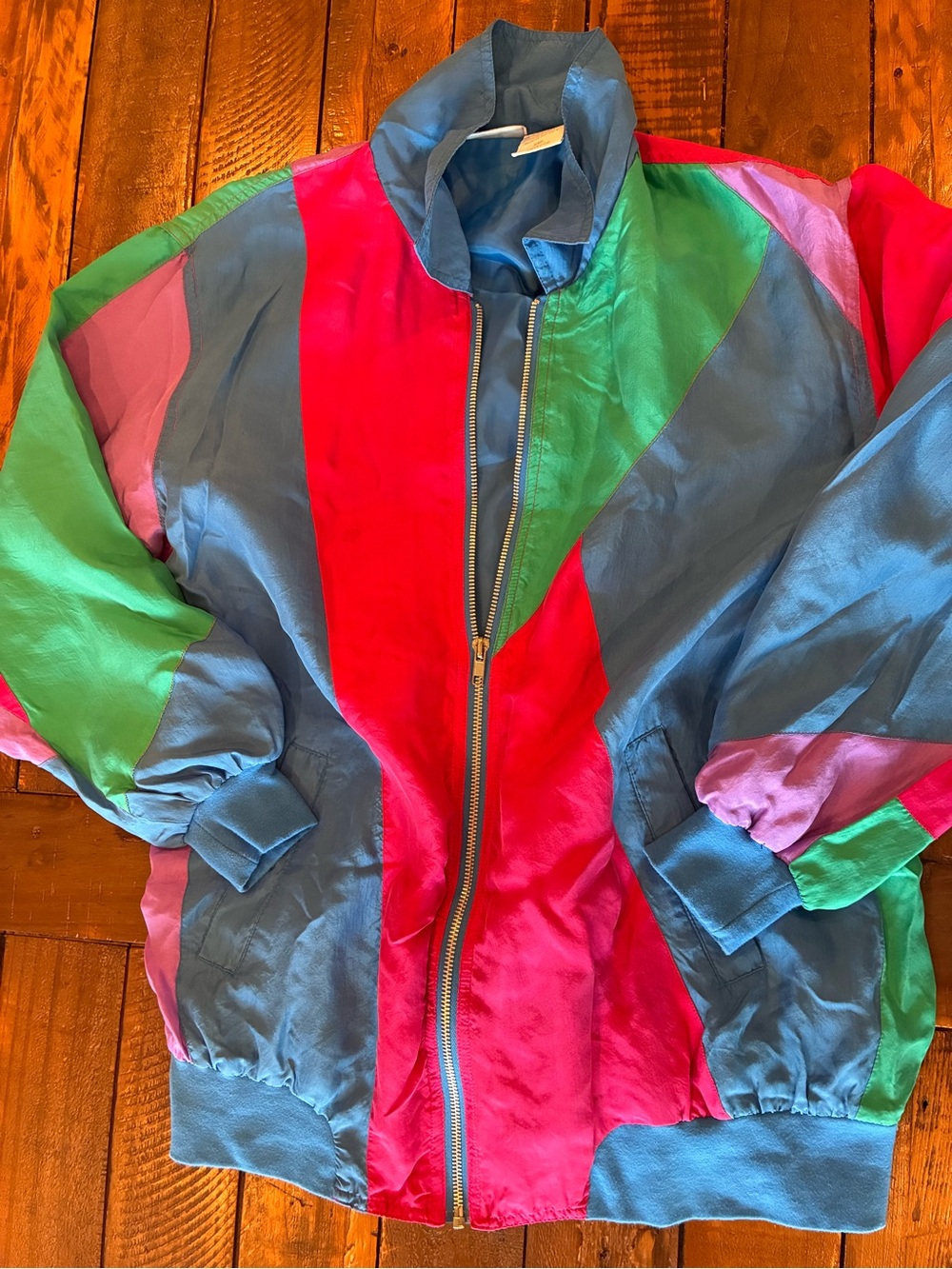 Blair Silk Colorblock Windbreaker in Blue, Red, Green, Pink